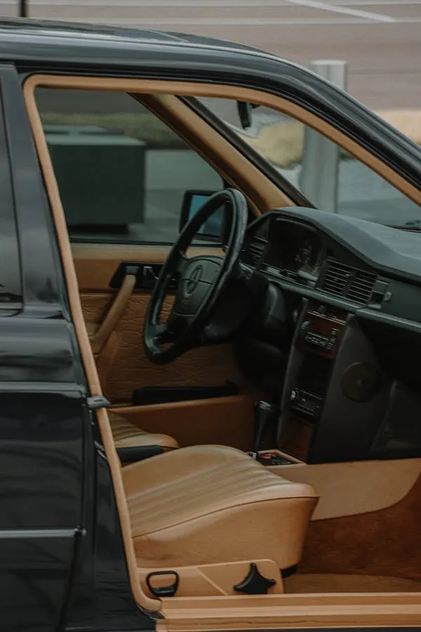 Interior of Classic Mercedes Benz with Tan Seats Wallpaper