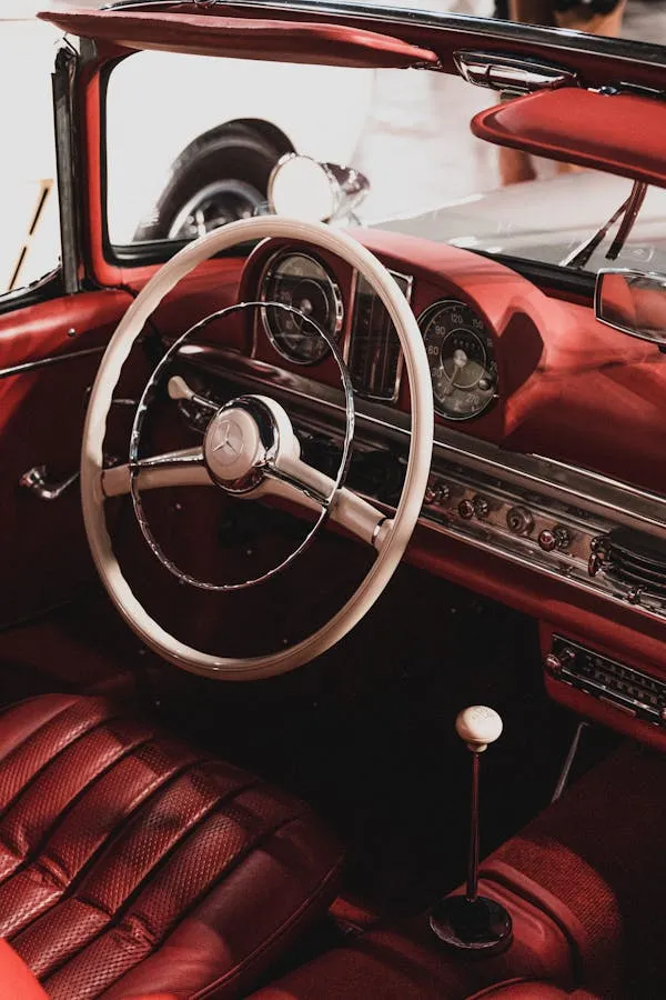 Interior of Vintage Mercedes Benz with Red Leather Seats