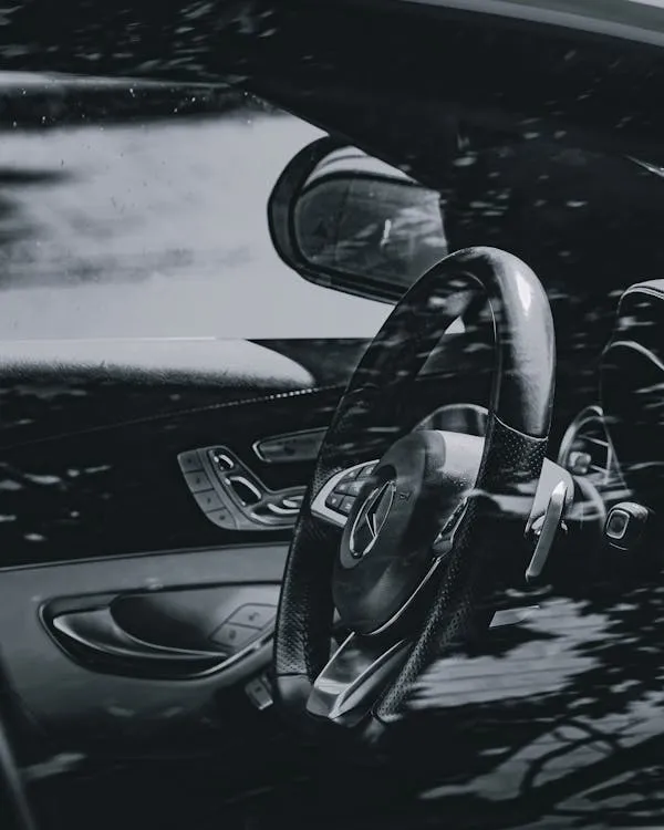 Interior Steering View of a Classic Mercedes Benz Wallpaper