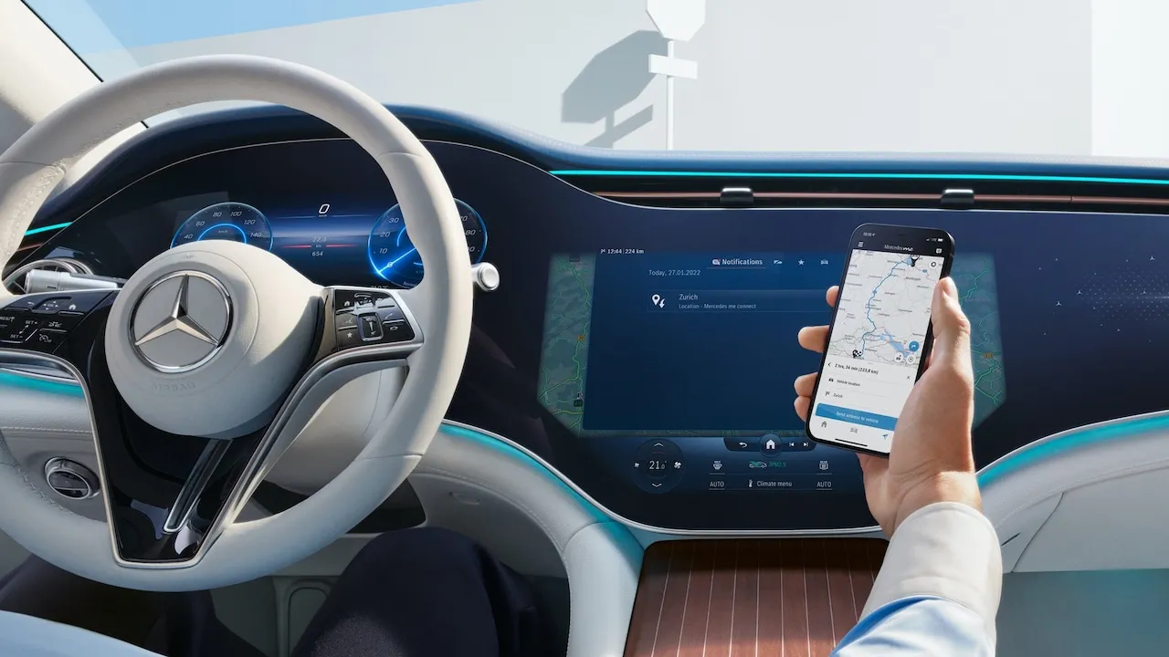 Interior View of Mercedes Dashboard and Infotainment Screen