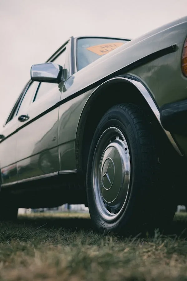 Low Angle View of Old Mercedes with Retro Wheel Design