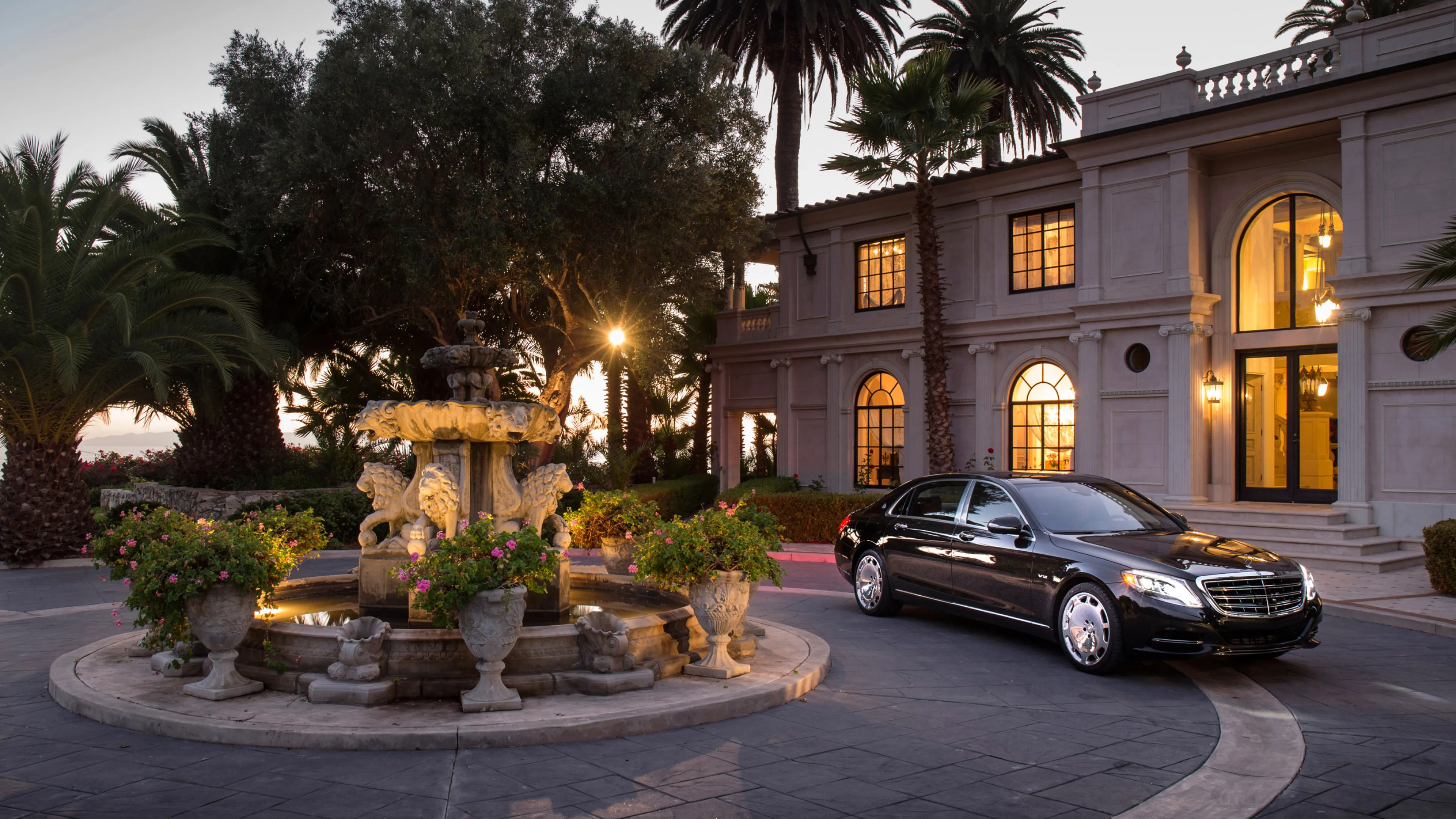 Luxurious Black Mercedes Benz Car in Elegant Mansion