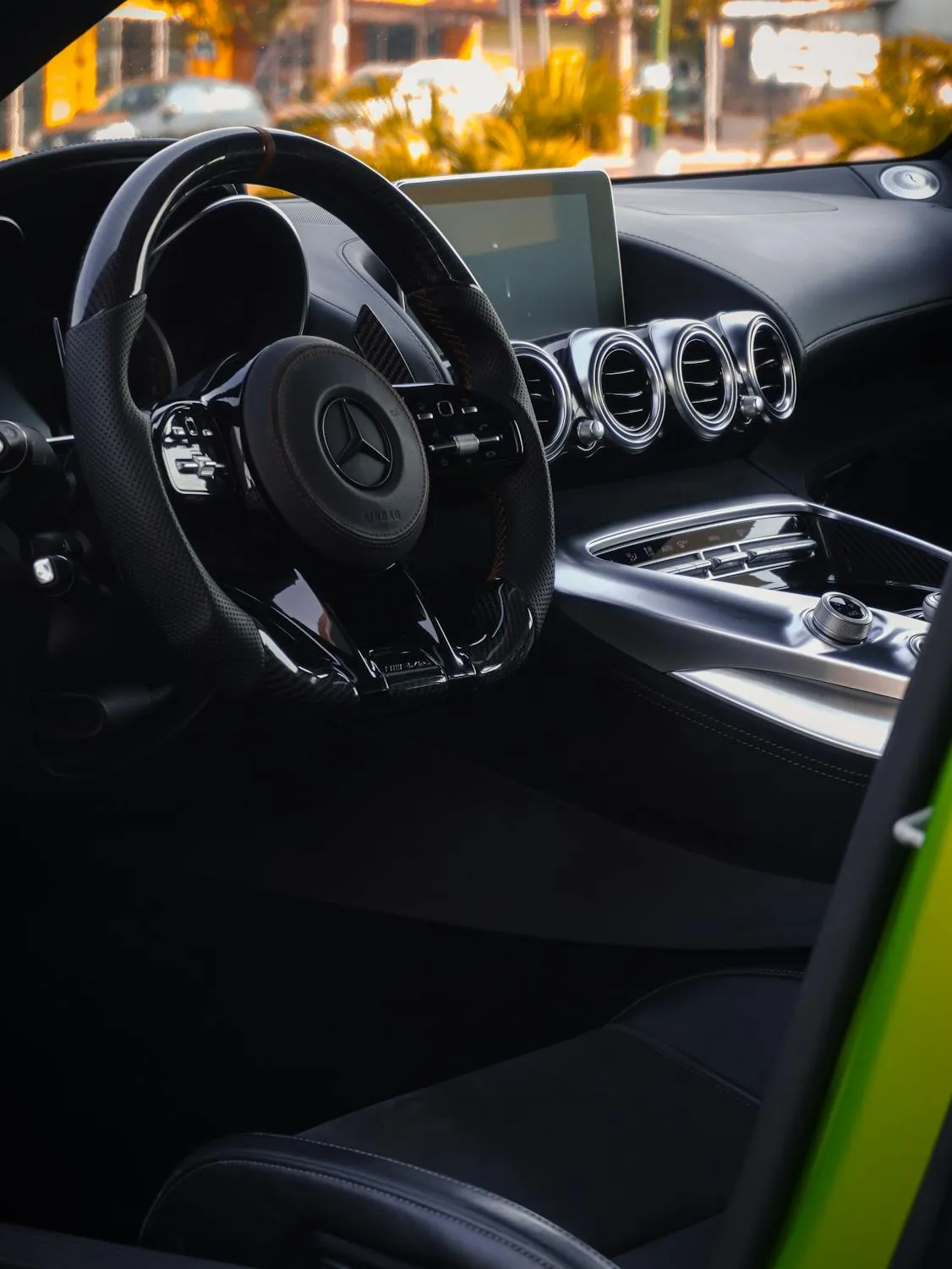 Luxury Interior View of Mercedes AMG Steering free Wallpaper
