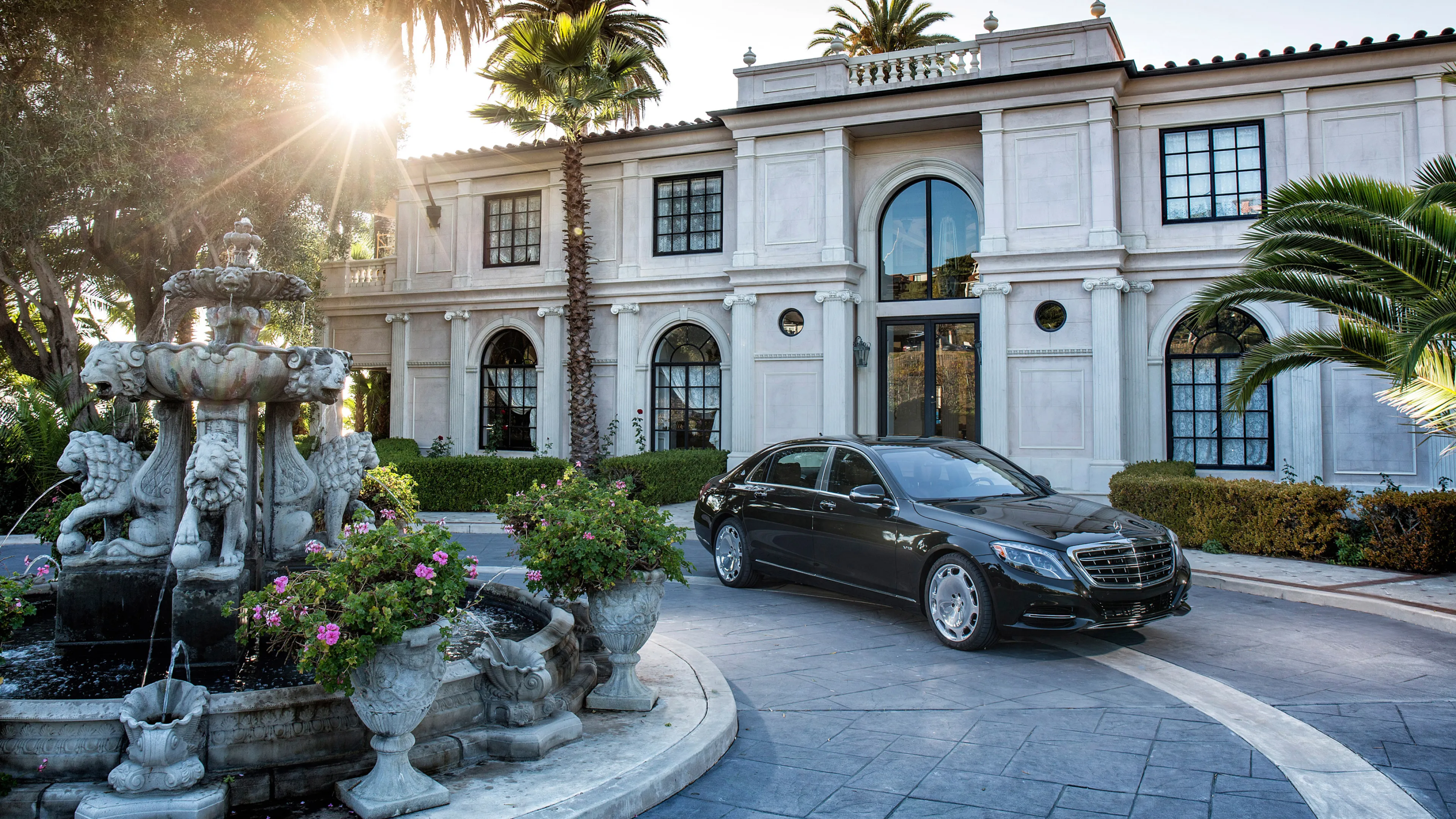 Luxury Mercedes Benz Car Parked in Front of Mansion