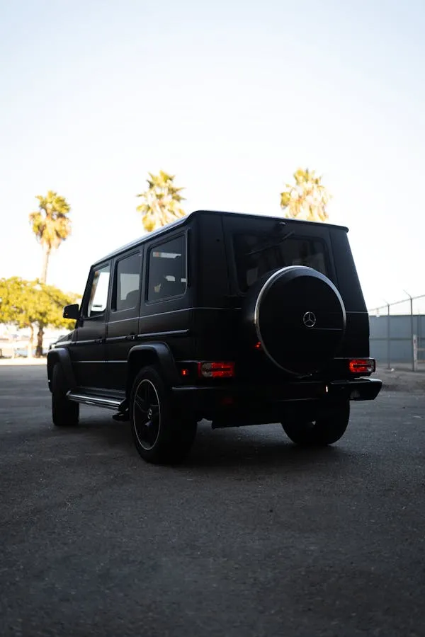 Majestic Black Mercedes G Wagon Parked under Palm Trees
