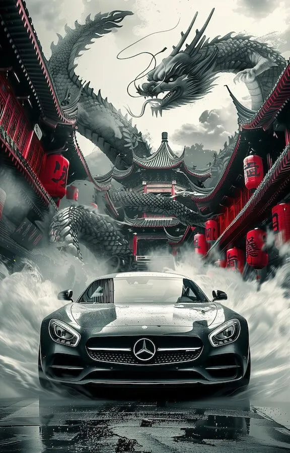 Mercedes AMG in Futuristic Dragon Theme Street Wallpaper HD