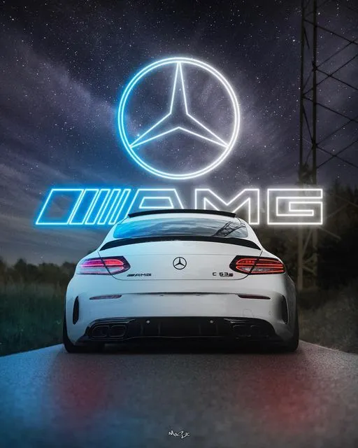 Mercedes AMG Logo Illuminated Behind Rear View Wallpaper