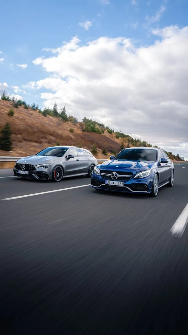 Mercedes Benz Cars Driving Fast on Mountain Highway HD