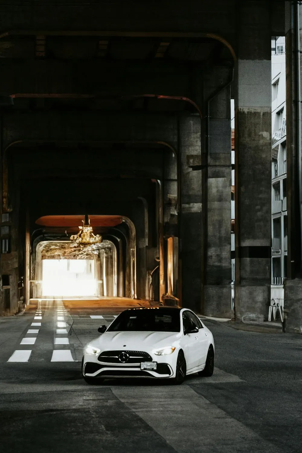 Mercedes Benz Driving Through Urban Underpass Tunnel