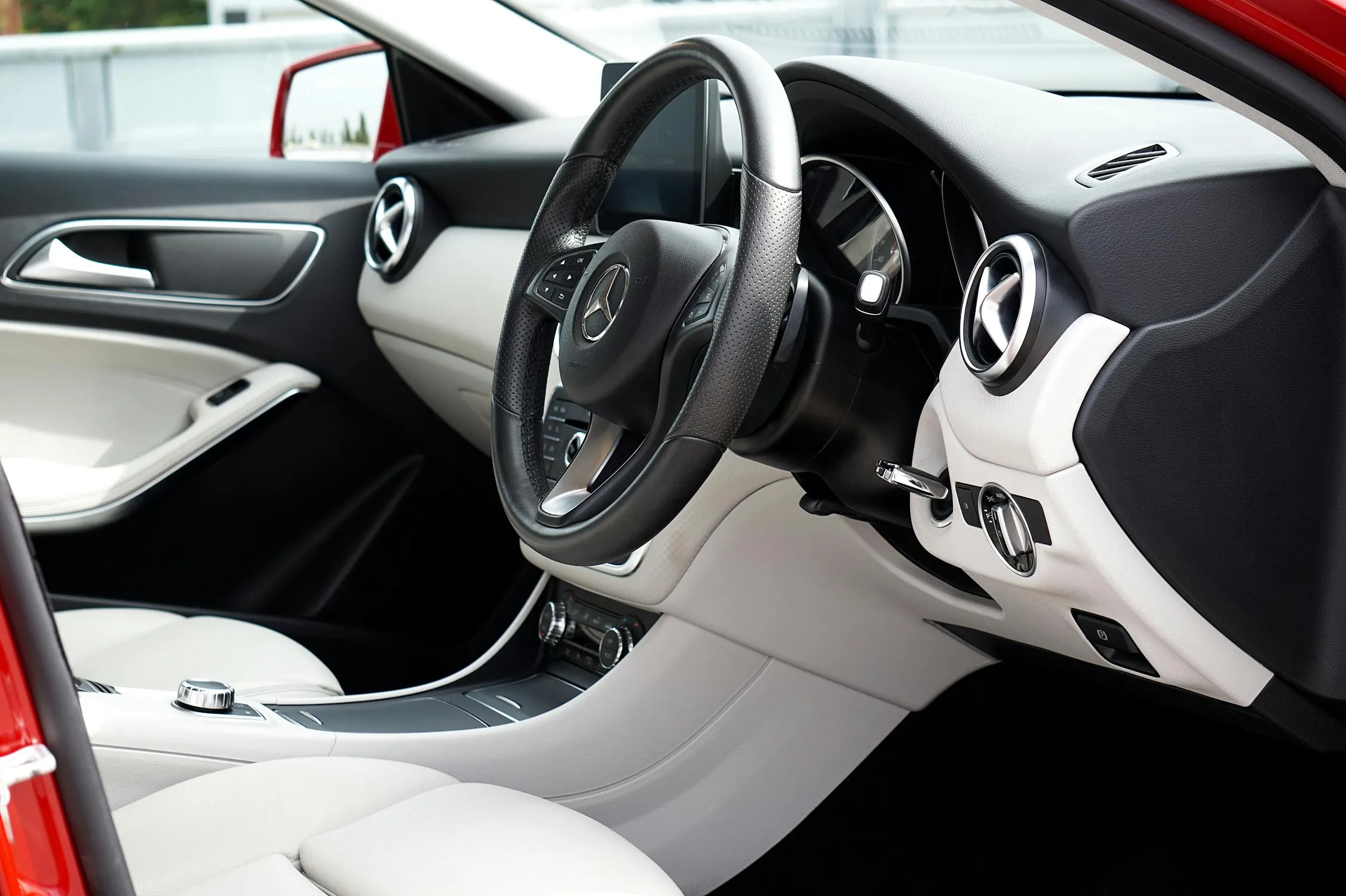 Mercedes Benz Luxury Car Interior Steering Wheel Closeup