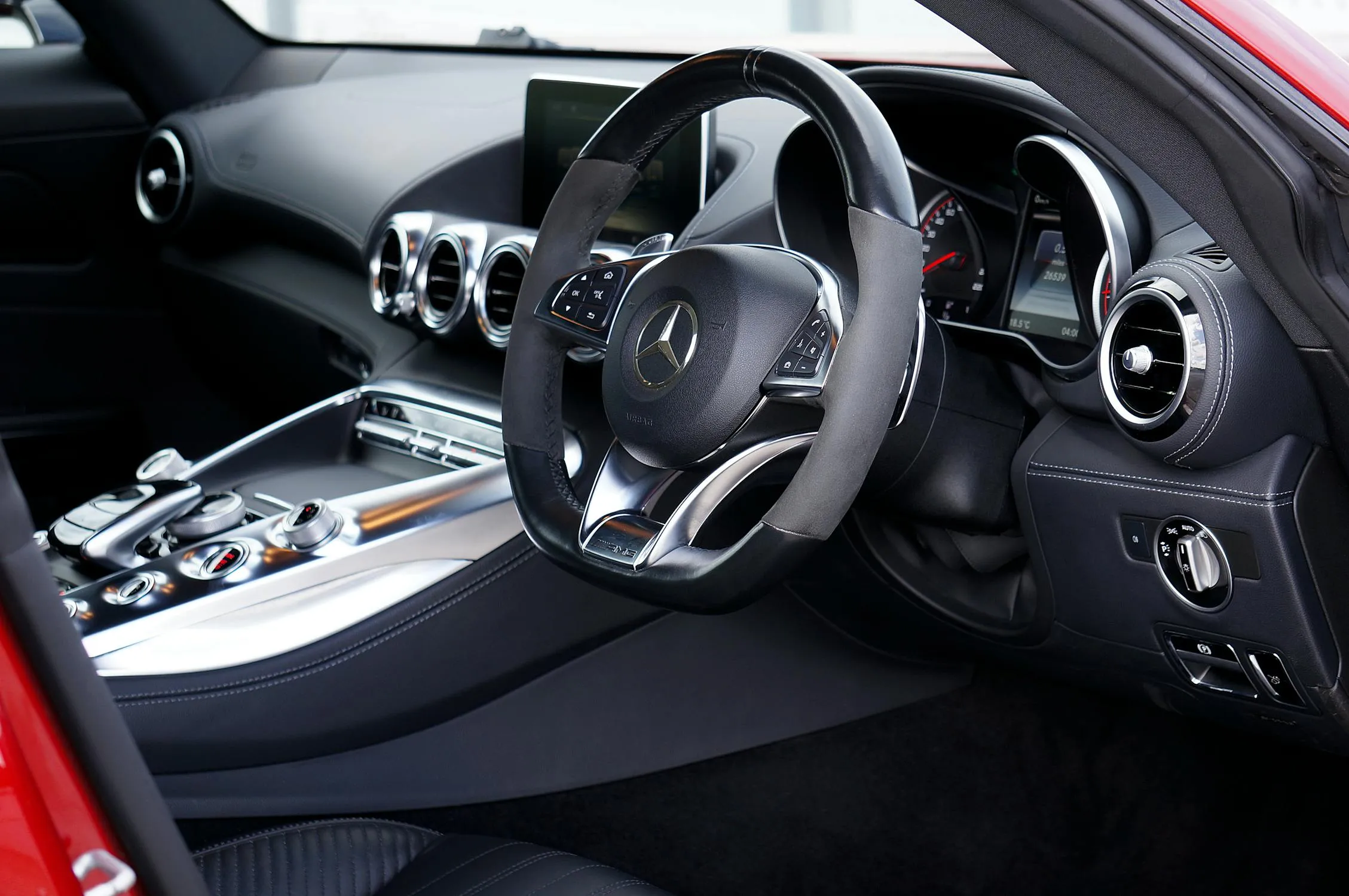 Mercedes Benz Luxury Car Interior with Steering Wheel