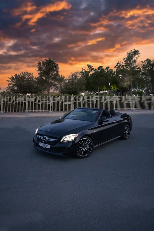 Mercedes Benz Sports Car Parked Under Beautiful Sunset