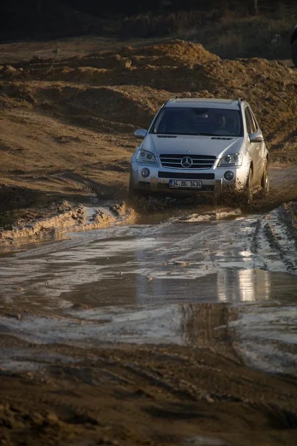 Mercedes Benz SUV Driving Through Muddy Terrain Wallpaper
