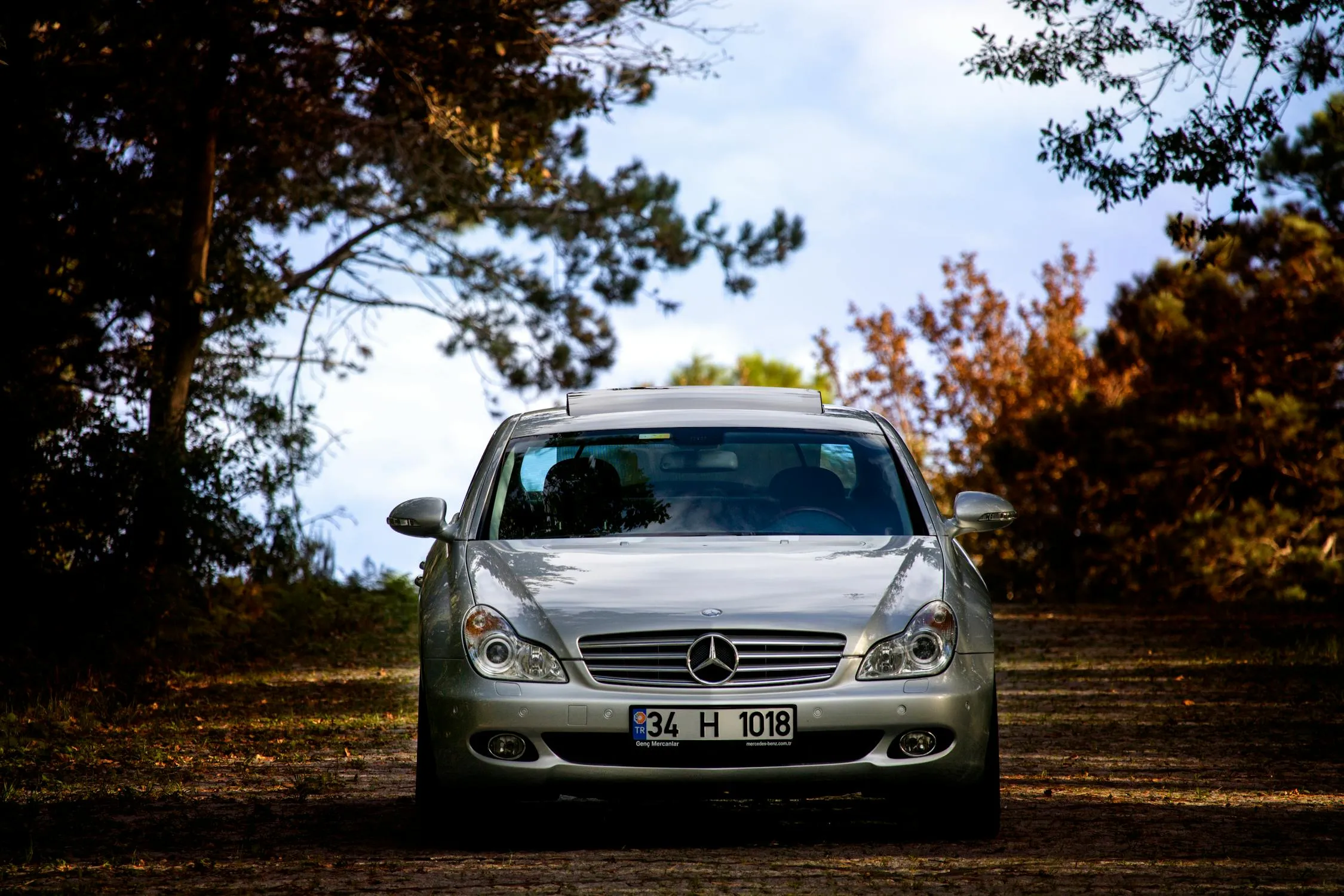 Mercedes Benz SUV Parked in Autumn Forest Wallpaper 4K