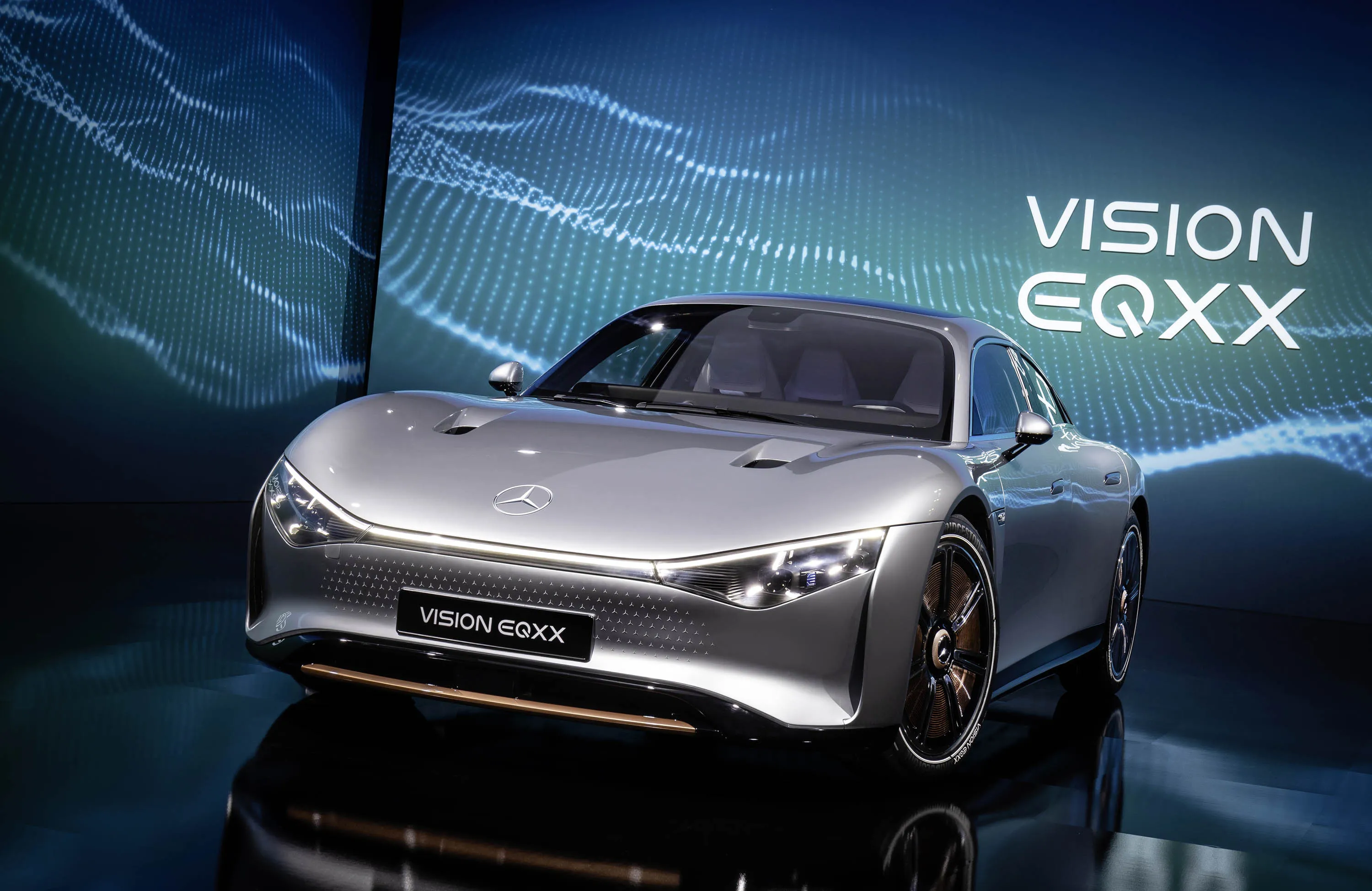 Mercedes Benz Vision EQXX Concept Car in Blue Room