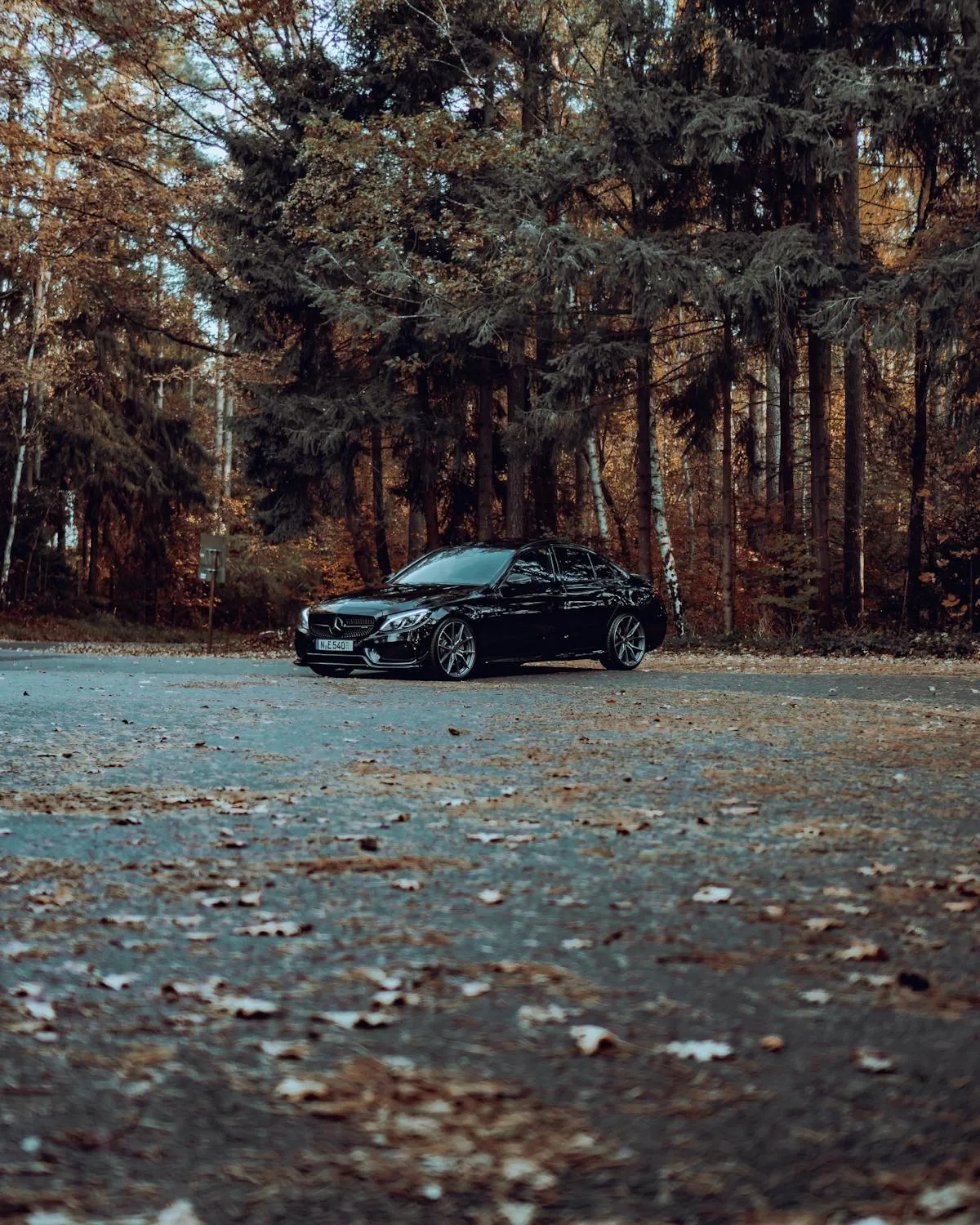 Mercedes Driving Through Autumn Forest Path Wallpaper HD