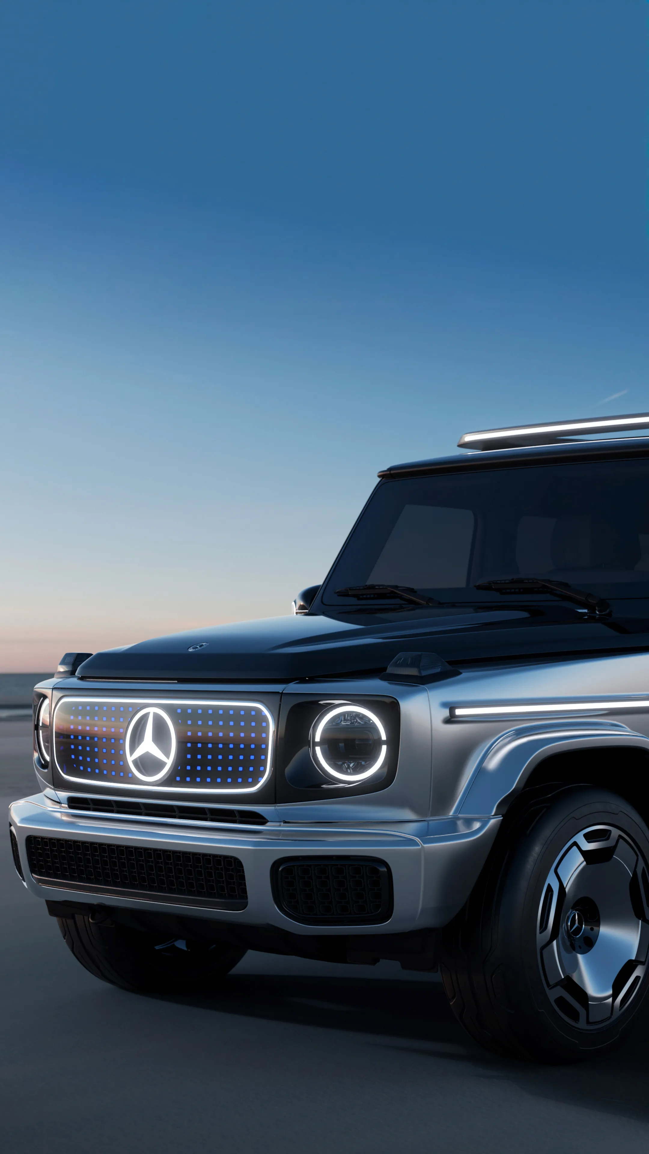 Mercedes Electric G Class Displayed Under Blue Sky