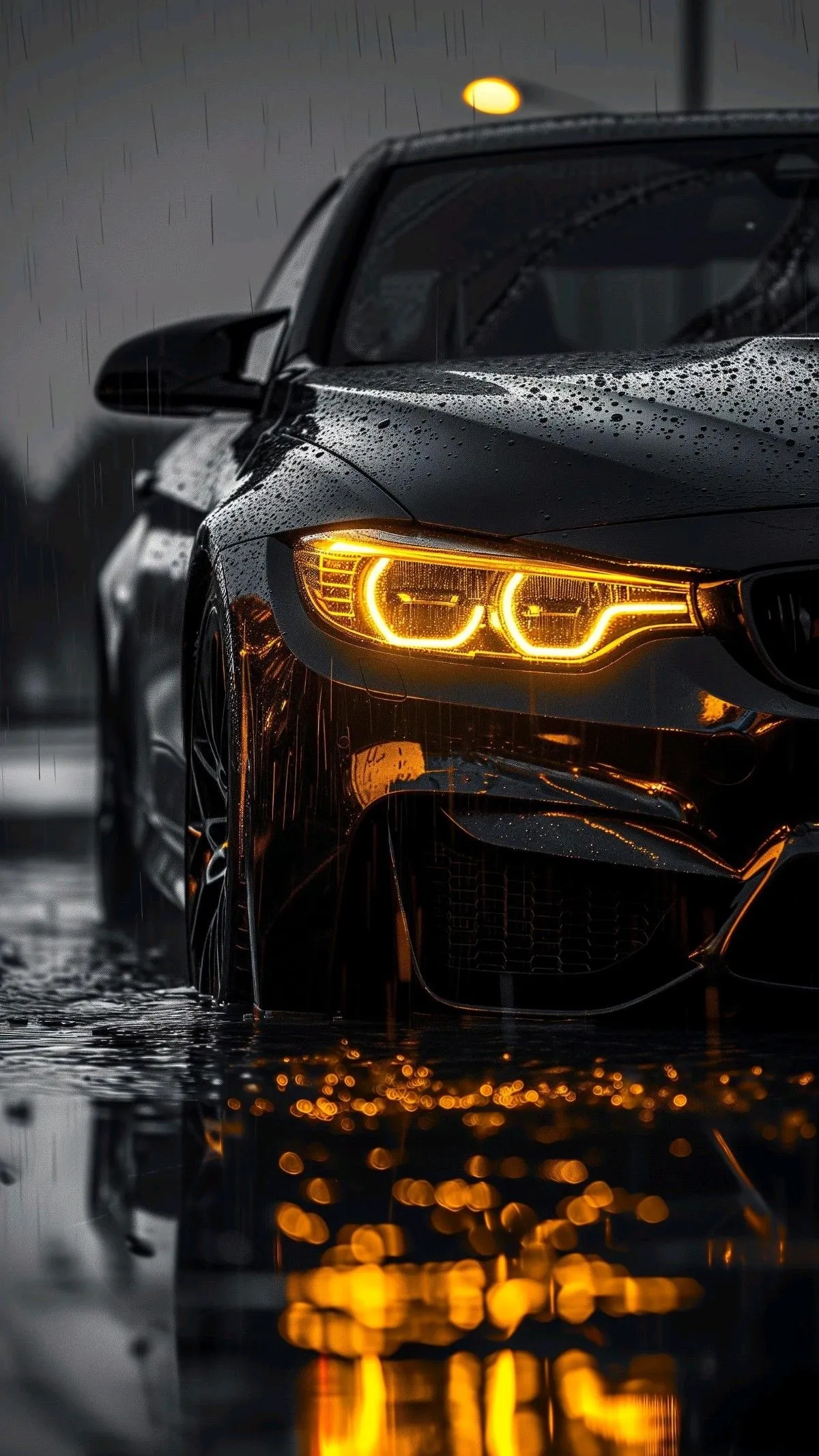 Mercedes Illuminated in Rain at Nighttime Setting Wallpaper