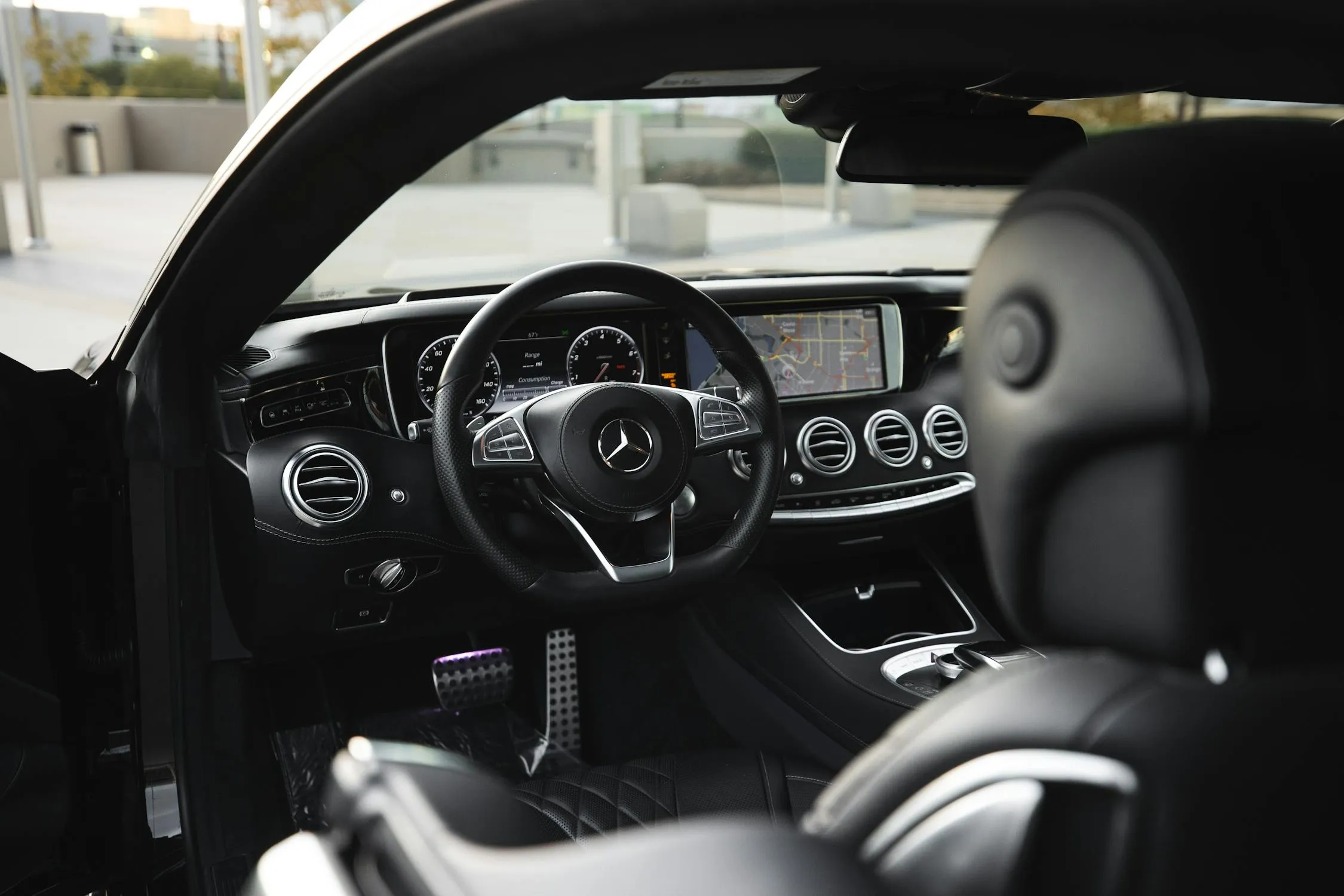 Mercedes Interior Featuring Premium Black Leather Finish