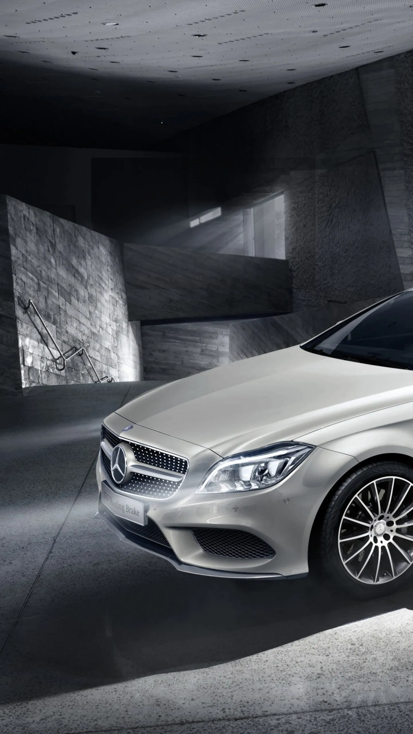 Mercedes Luxury Sedan in Dark Urban Concrete Garage image
