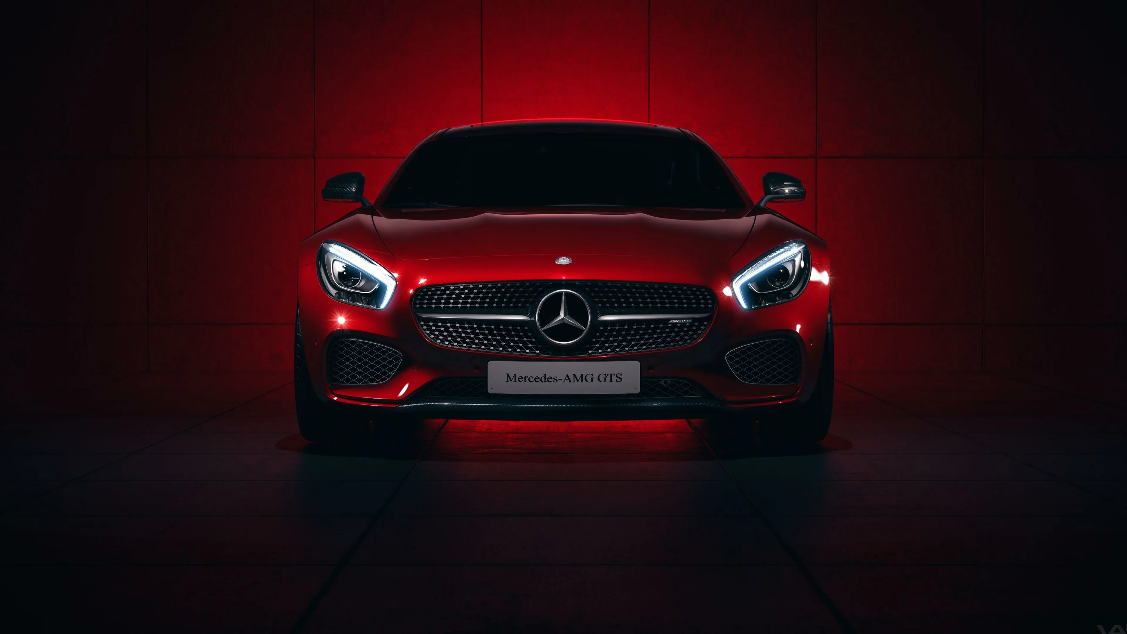 Mercedes Sports Coupe with Red Backdrop Lighting Wallpaper