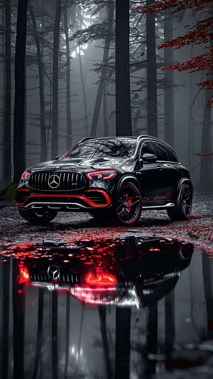 Mercedes SUV Reflected in Dark Mysterious Forest image
