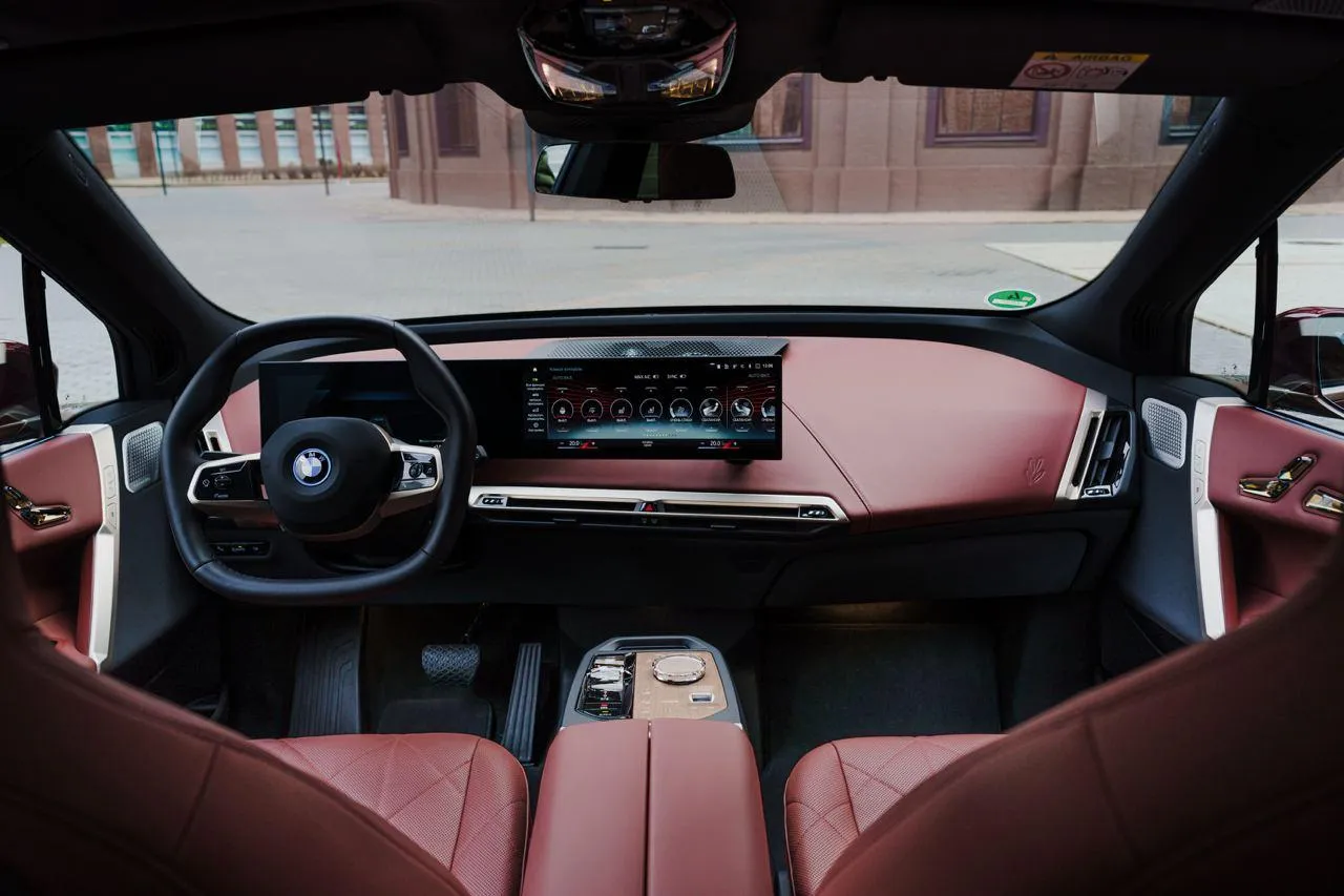 Modern Bmw Dashboard and Steering in Red Leather Interior