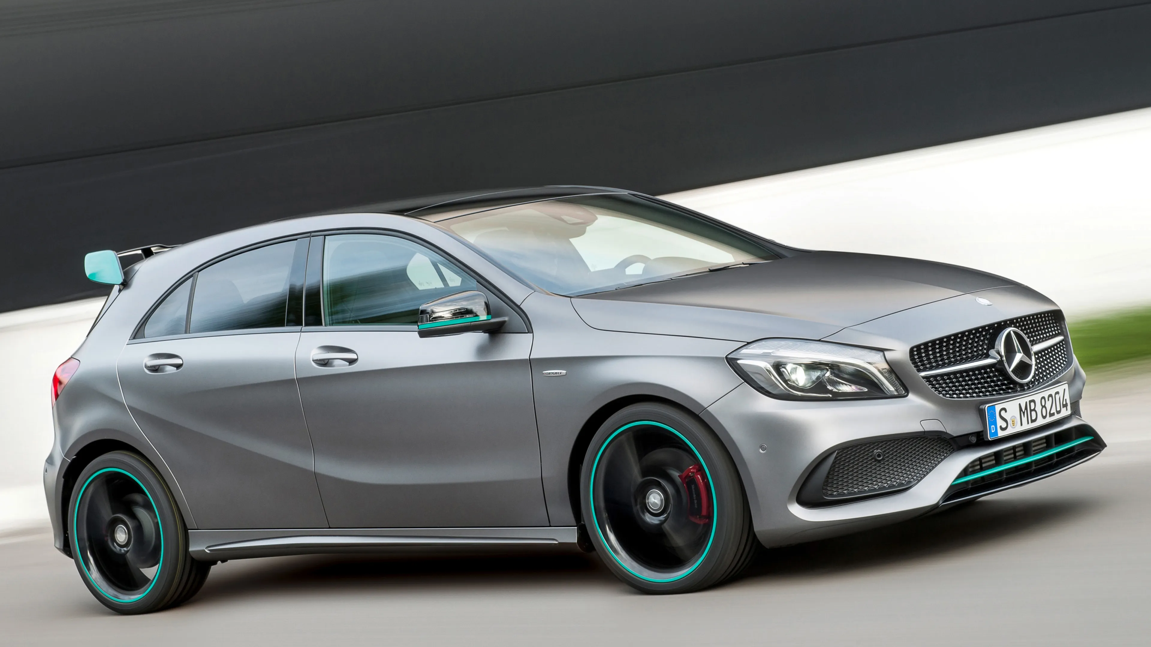 Modern Silver Mercedes Benz Compact Car in Studio Shot