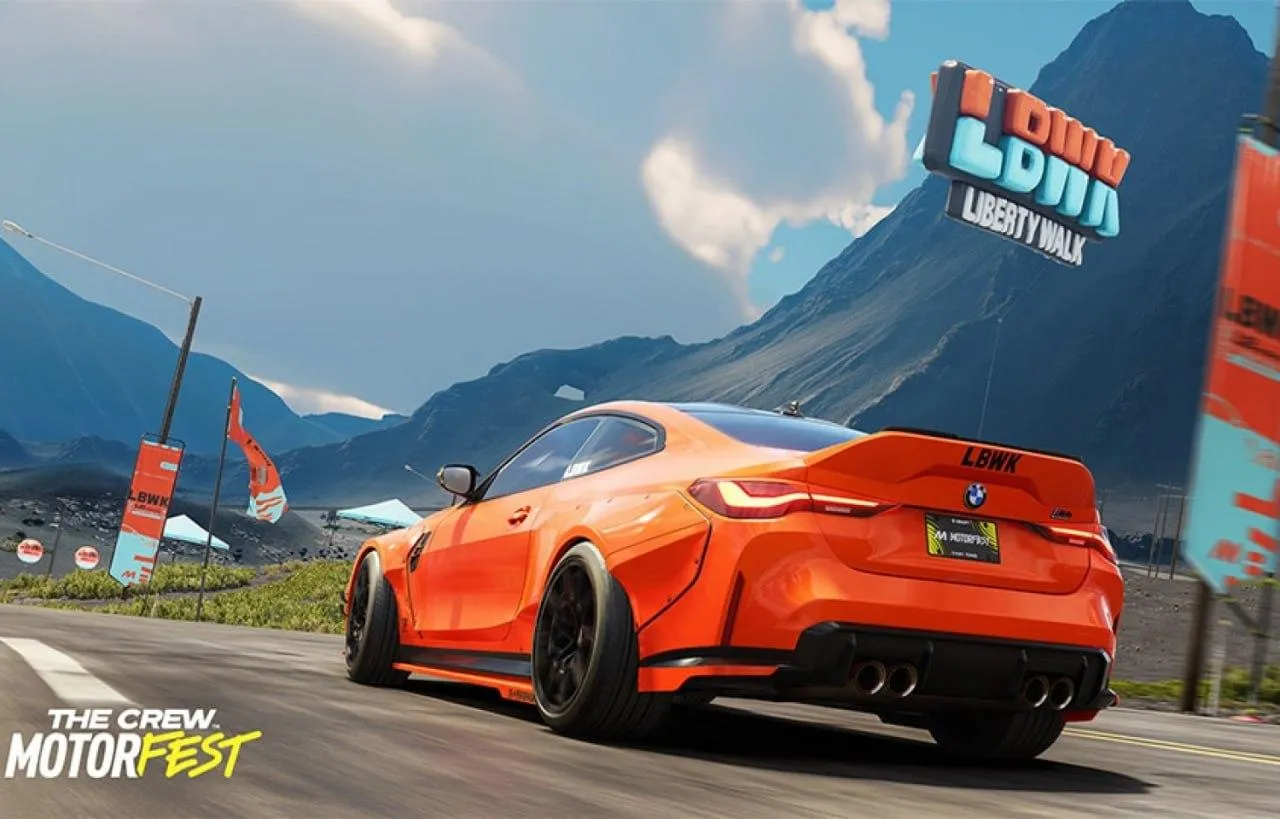 Orange Bmw Drifting on Mountain Road in Racing Video Game