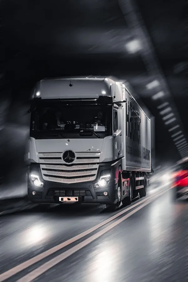 Powerful Mercedes Benz Truck Moving Through Tunnel Wallpaper