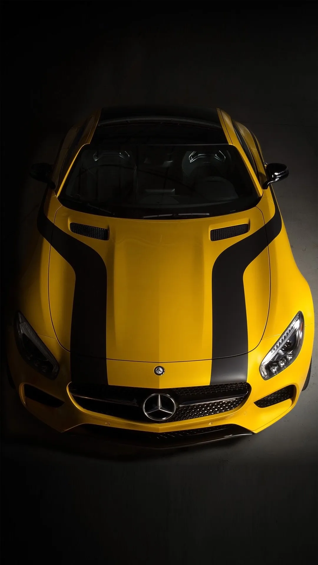 Powerful Yellow Mercedes Benz Car in Dark Dramatic Lighting