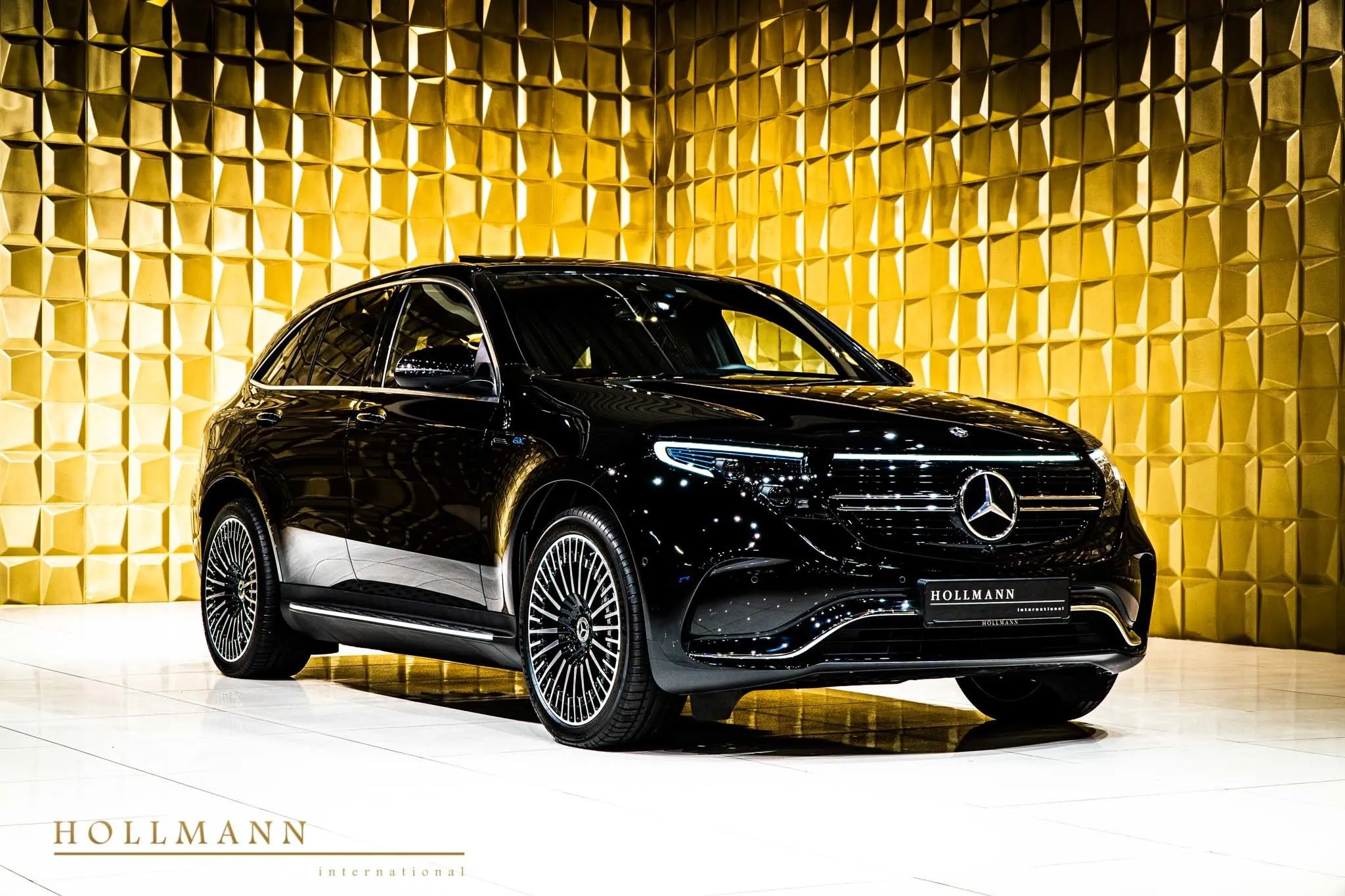 Premium Mercedes SUV on Display with Golden Backdrop HD