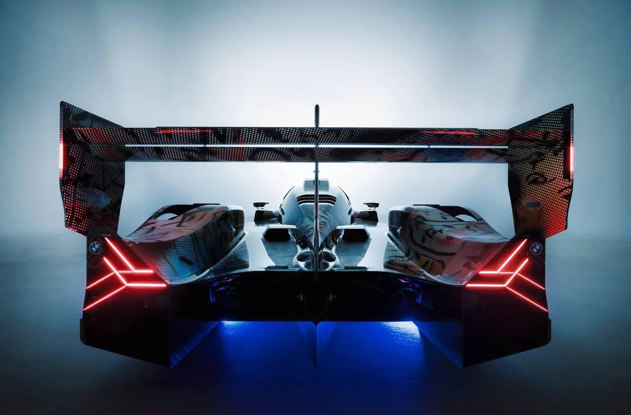 Rear Angle of Bmw Race Car with Glowing Red Lights