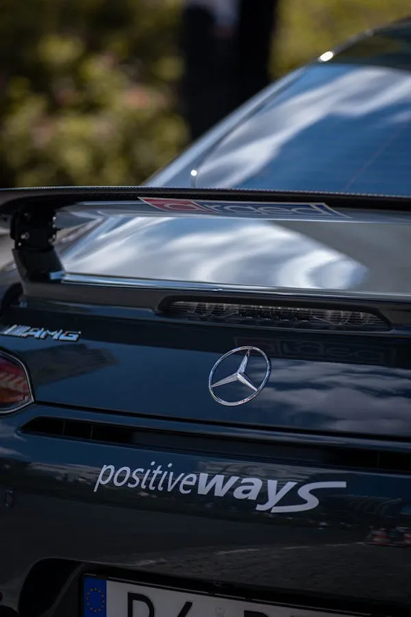 Rear Wing View of AMG Mercedes Benz with Track Decals