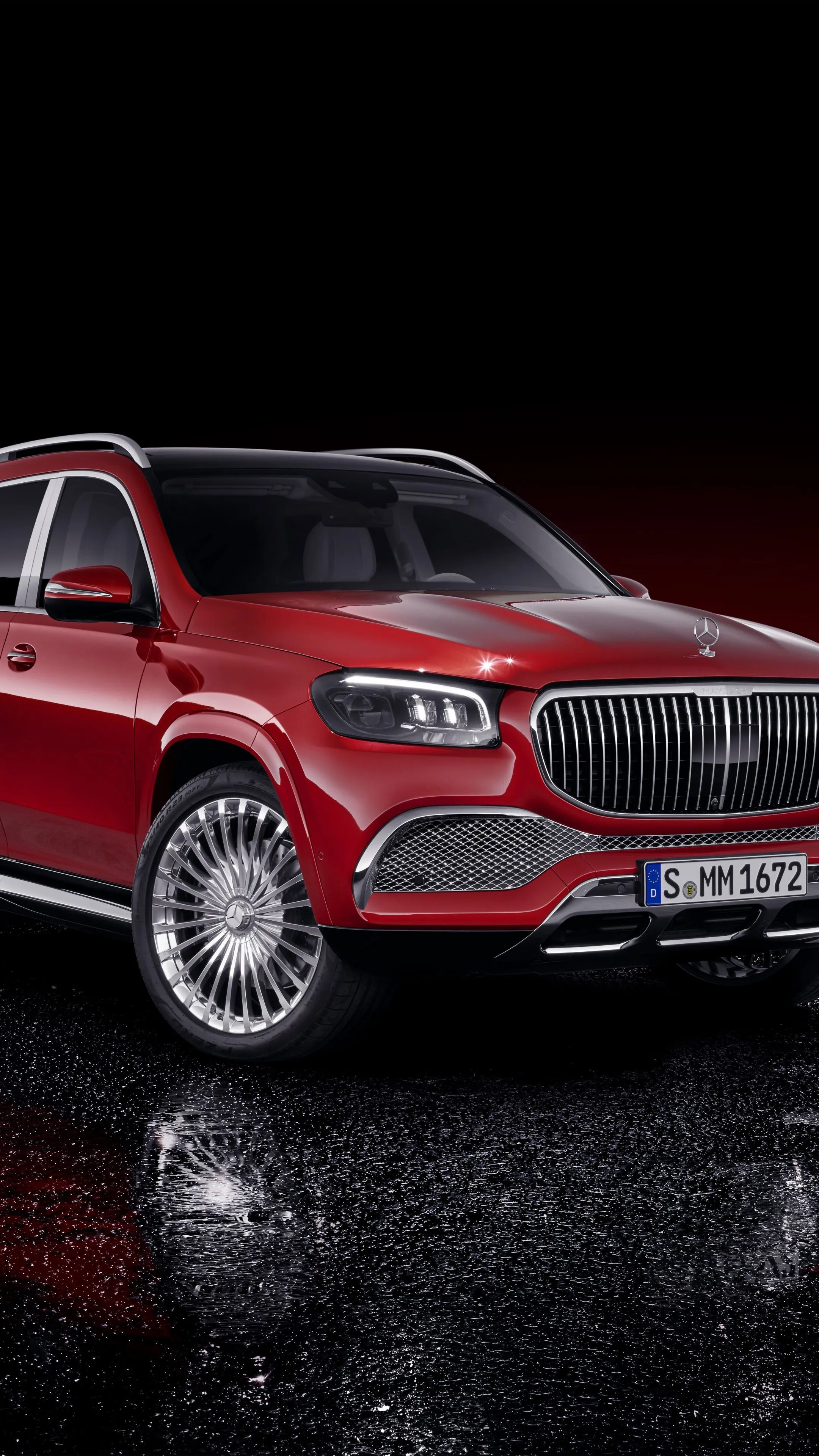 Red Maybach SUV Displayed with Glossy Showroom Finish