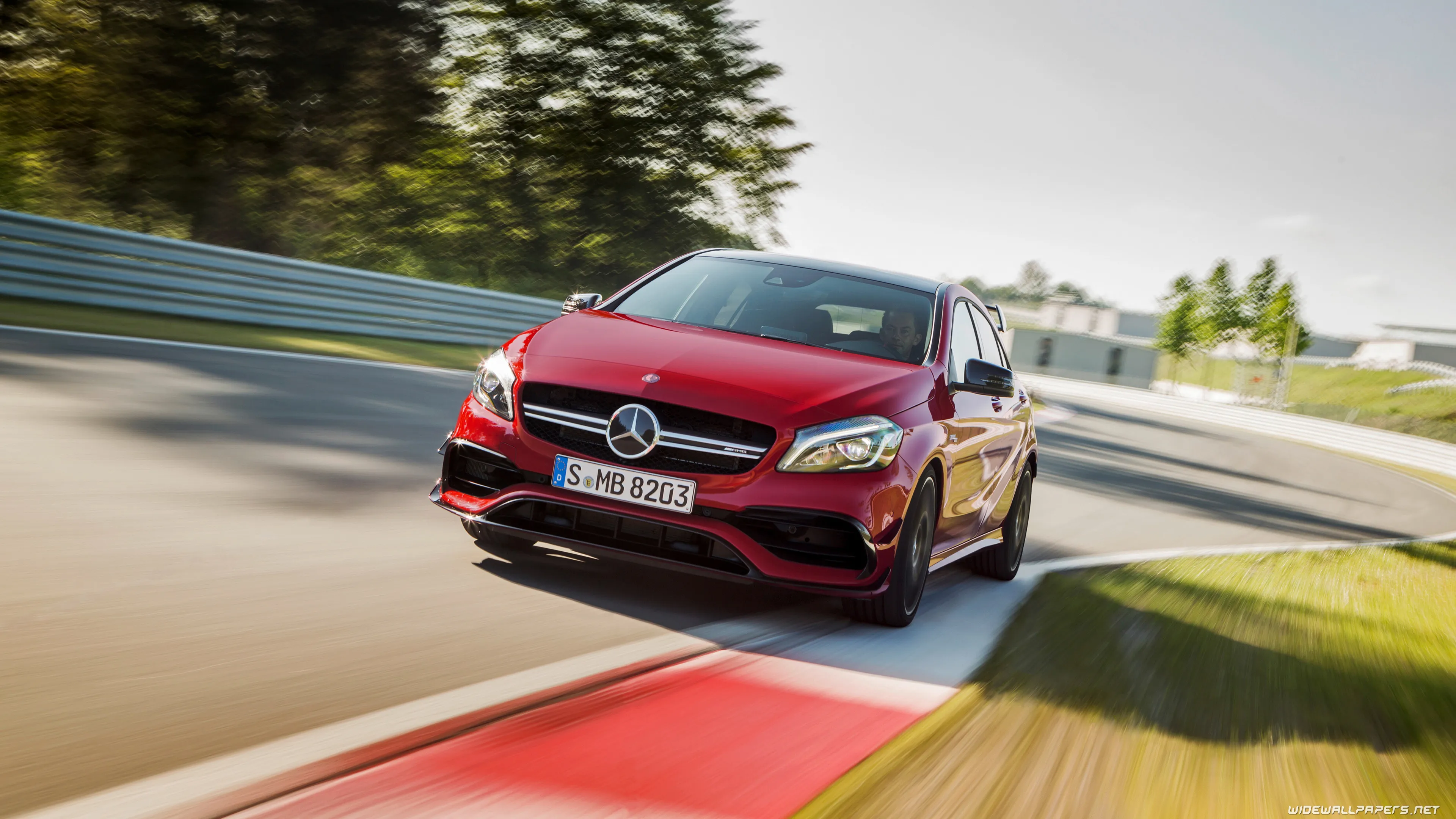 Red Mercedes Benz Car Racing on Track Curve Wallpaper HD