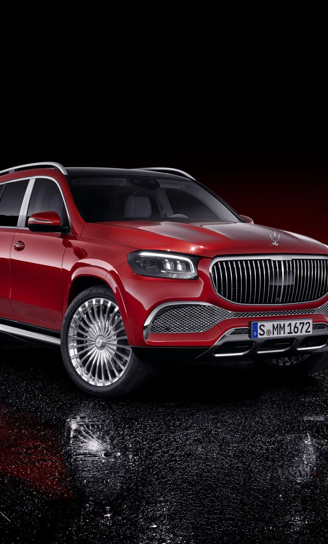 Red Mercedes Maybach SUV Captured in Rainy Night Light