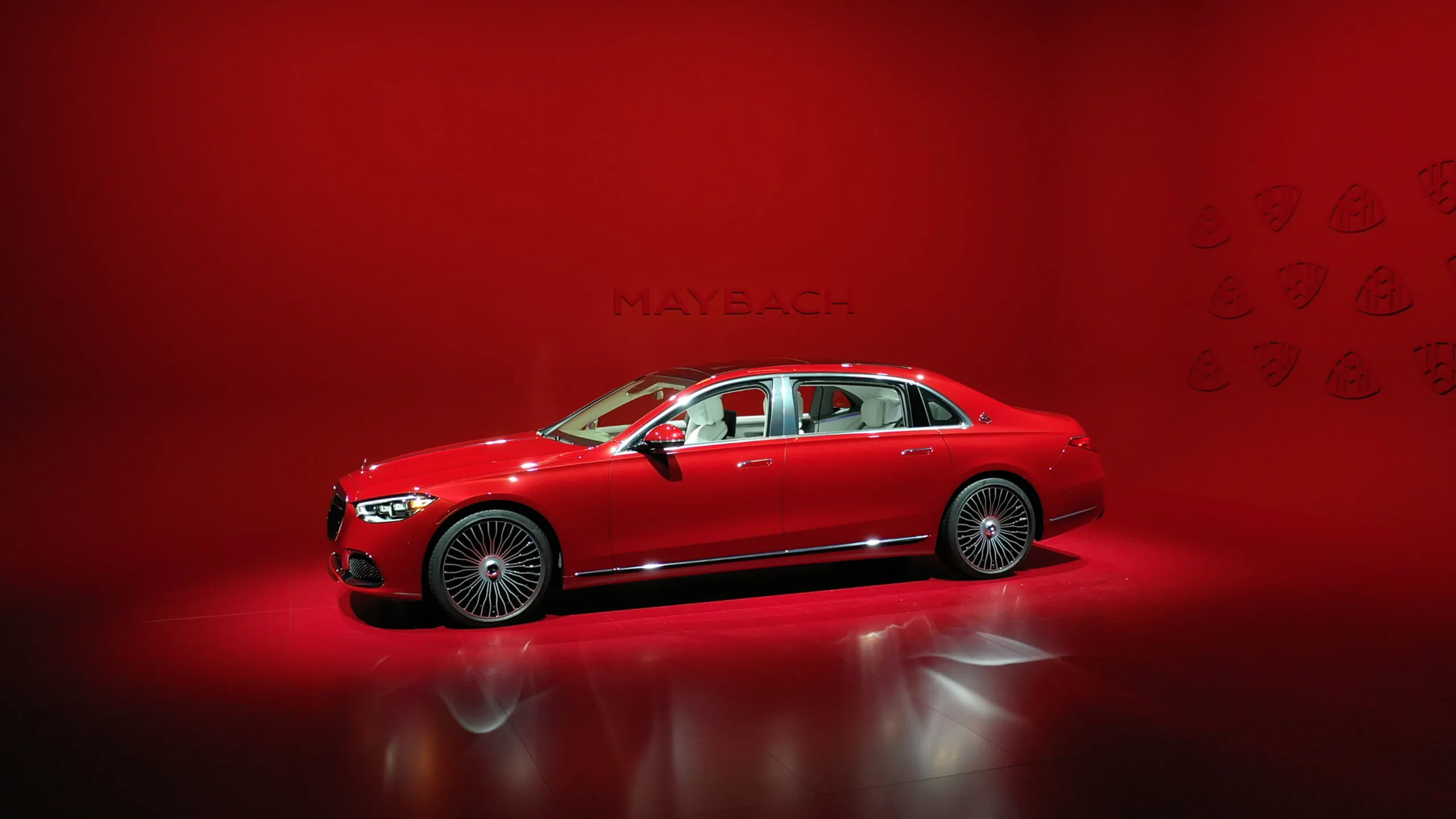 Red Mercedes Sedan in Studio with Lighting Effects image