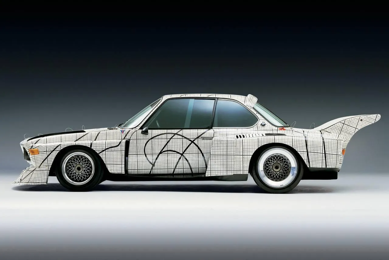 Retro Bmw Art Car with White and Black Abstract Design