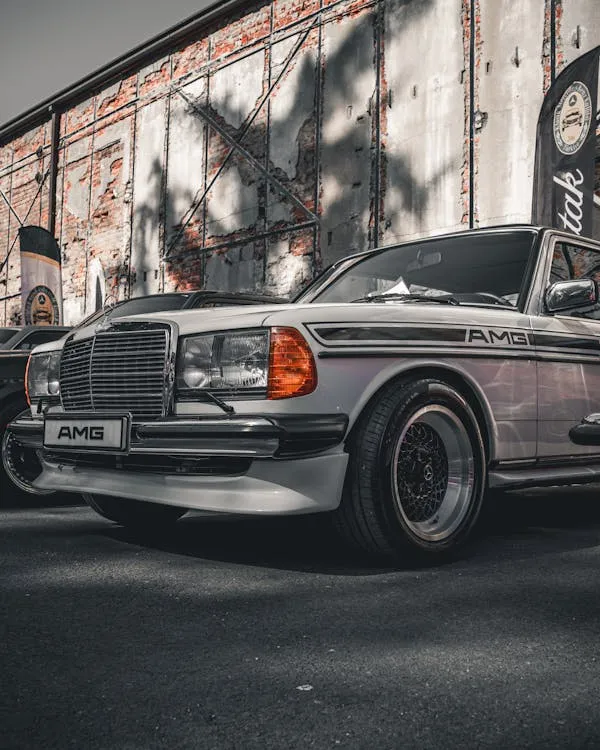 Retro Mercedes Benz in Industrial Urban Environment