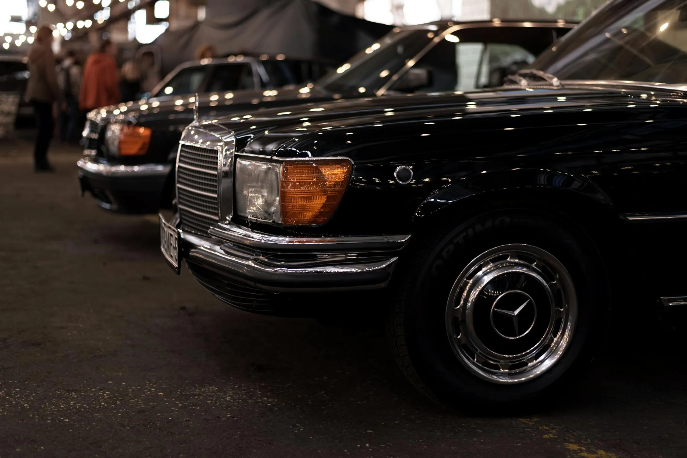 Row of Classic Black Mercedes Benz Cars in Car Collection