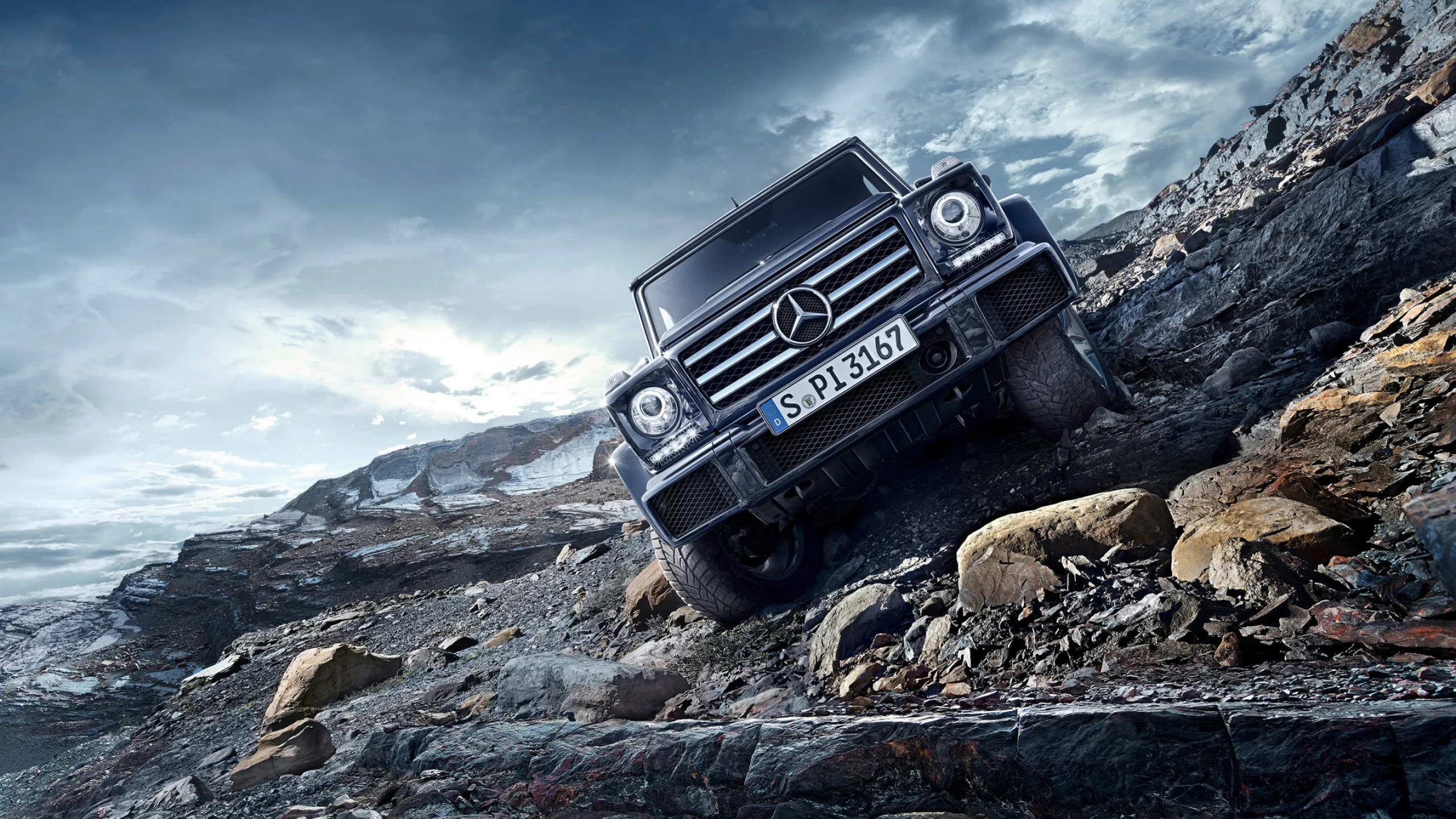 Rugged Mercedes Benz Offroad SUV Climbing Rocky Terrain