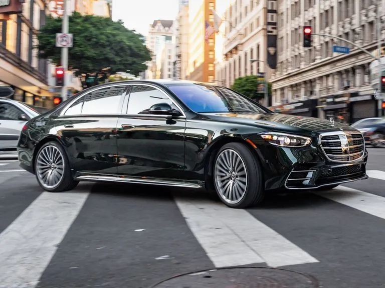 Shiny New Mercedes Benz S Class on City Crosswalk Wallpaper