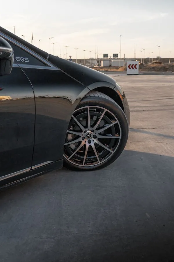 Side View of Mercedes with Custom Alloy Wheels at Sunset