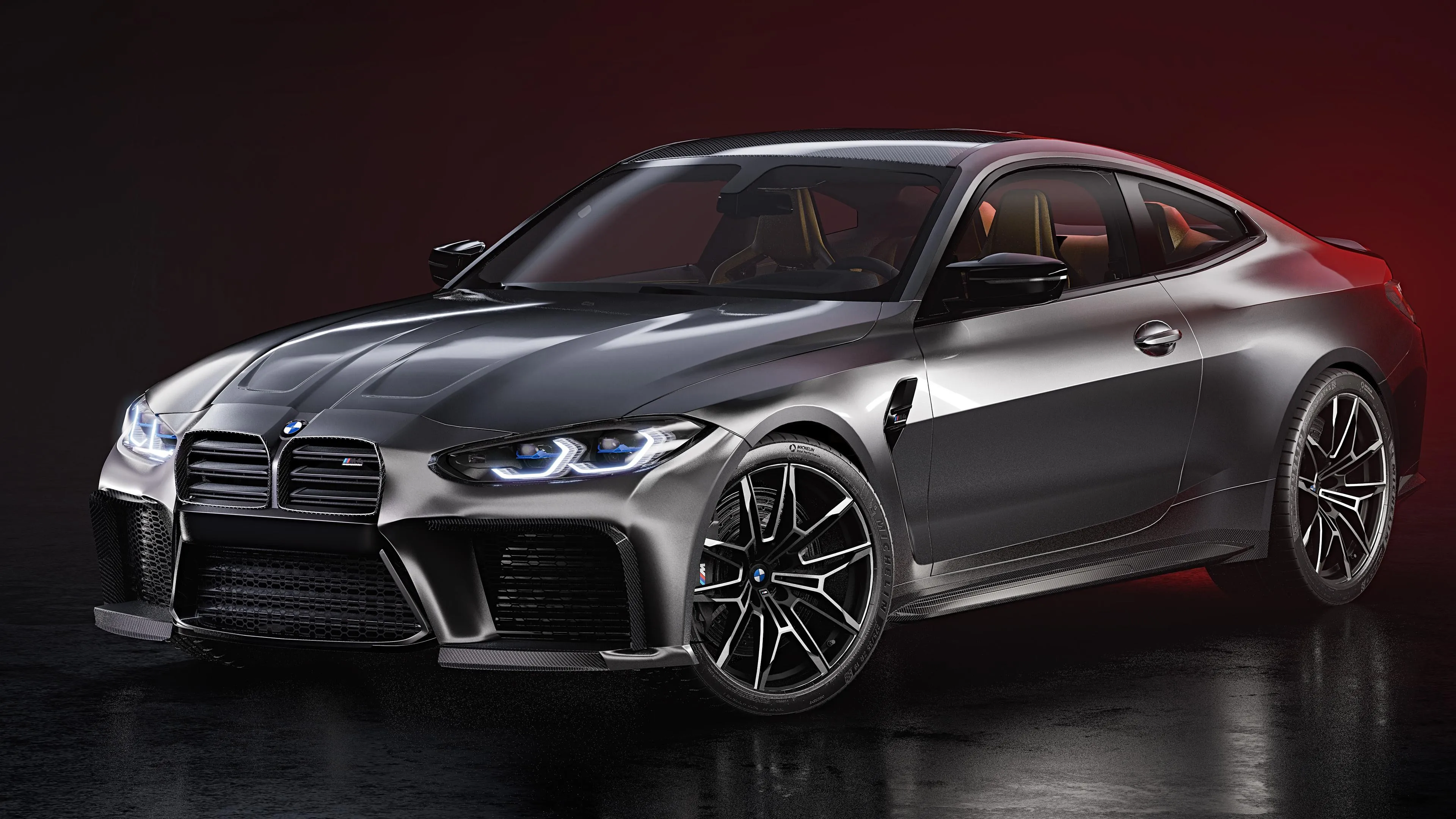 Silver Bmw Sports Coupe on Glossy Black Studio Floor