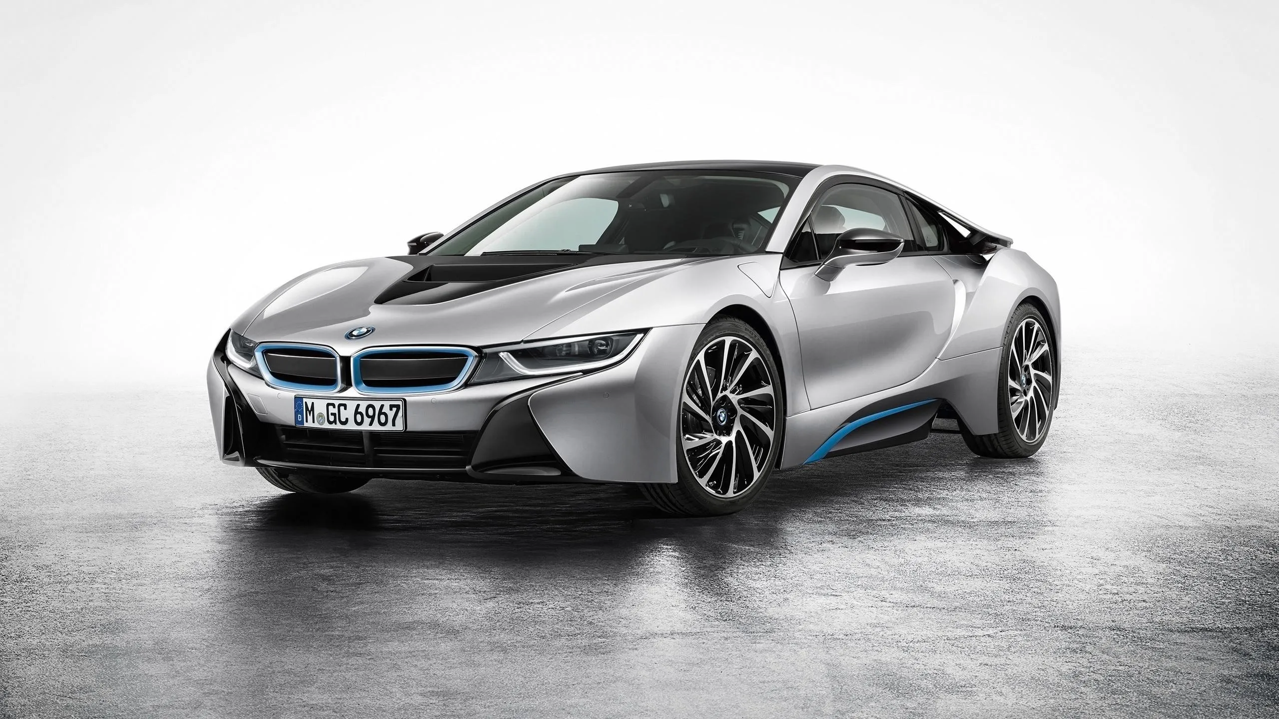 Silver Futuristic Bmw I8 Parked on Glossy Clean Surface