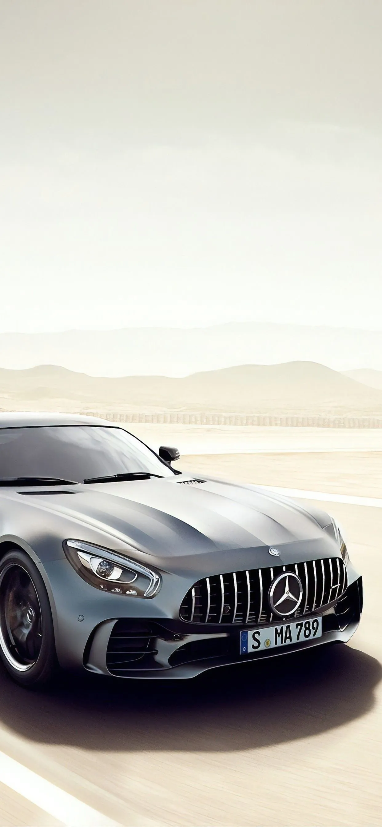 Silver Mercedes AMG Coupe with Desert Backdrop Wallpaper