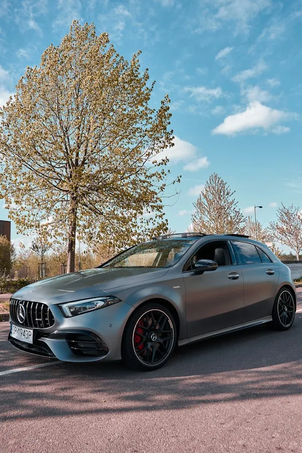 Silver Mercedes AMG in Scenic Autumn Setting free Wallpaper