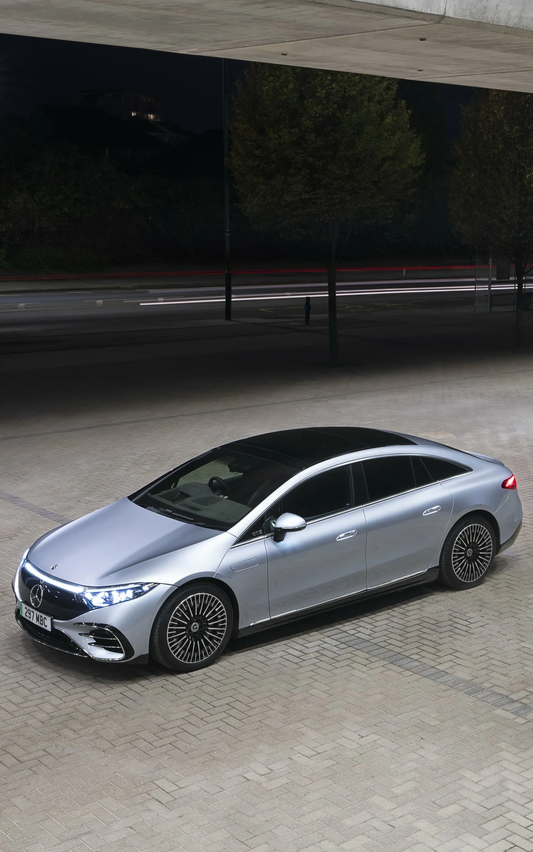 Silver Mercedes Benz Compact Car Parked on Street Wallpaper