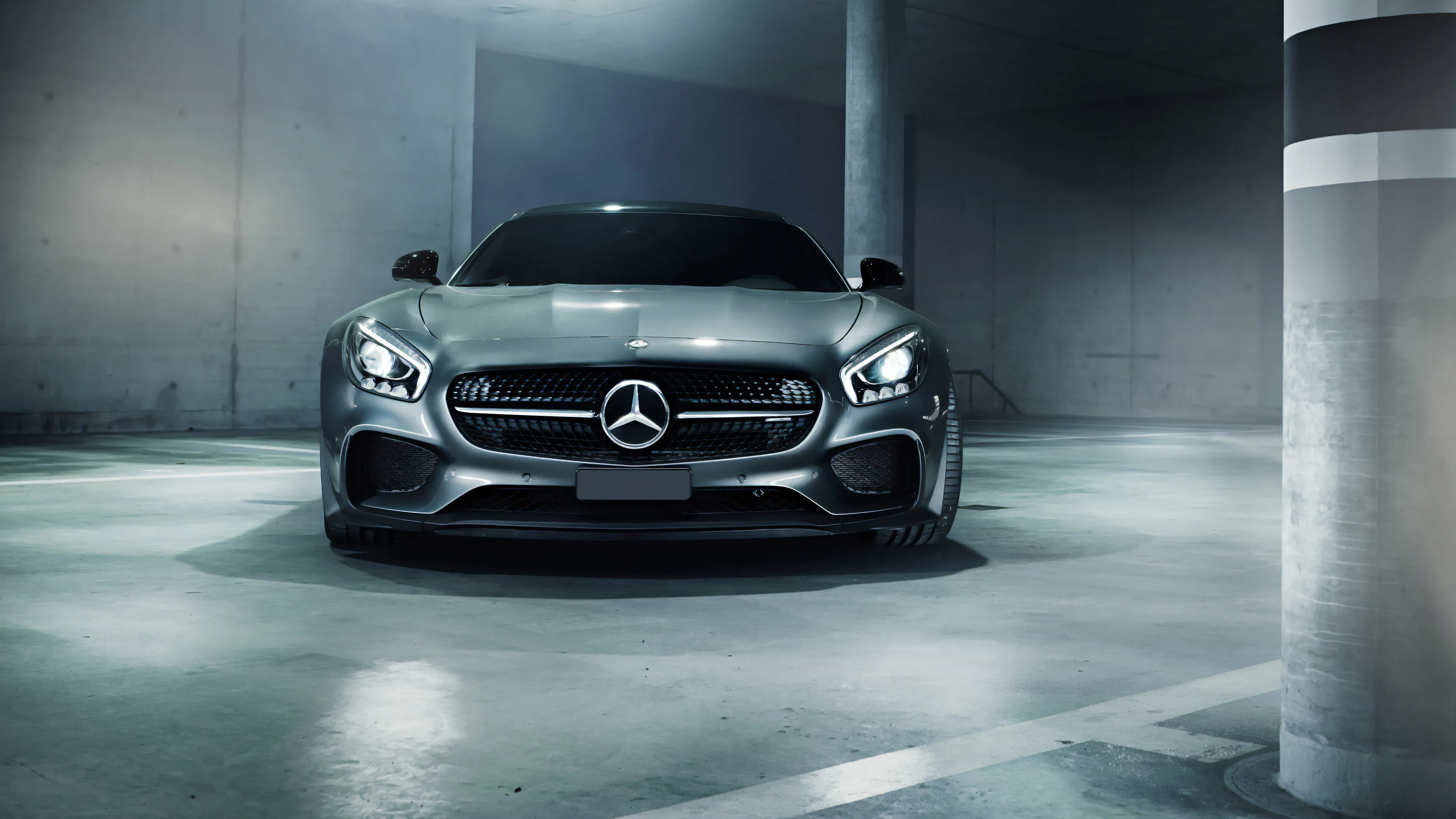 Silver Mercedes Benz Convertible in Modern Garage Wallpaper
